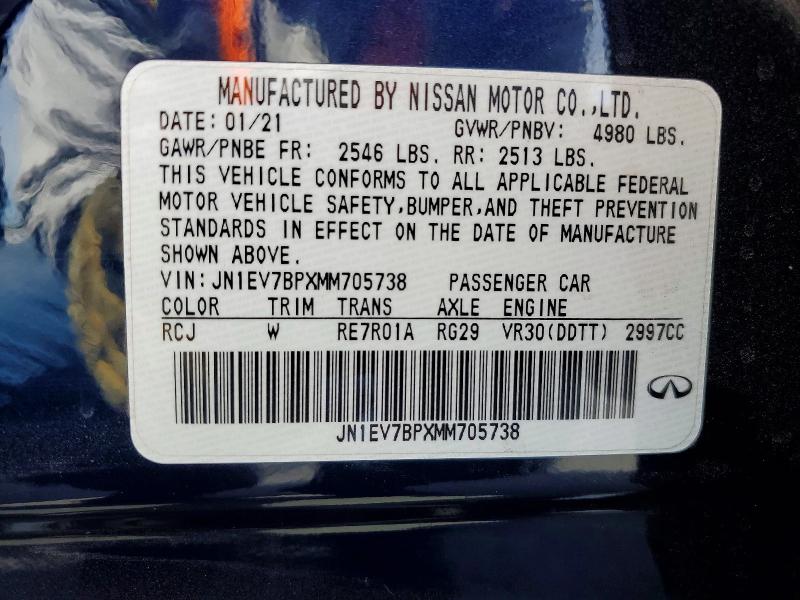 Aukcja sprzedaży 2021 Infiniti Q50, vin: JN1EV7BPXMM705738, numer aukcji: 66132066