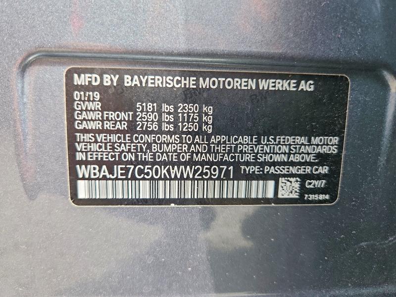 63718176 :رقم المزاد ، WBAJE7C50KWW25971 vin ، 2019 Bmw 540 مزاد بيع