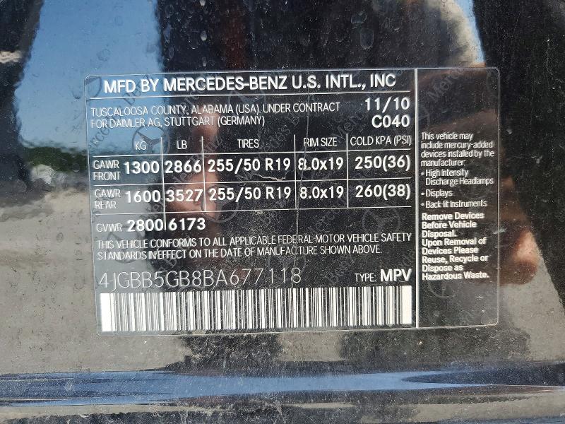 Продажа на аукционе авто 2011 Mercedes-benz Ml, vin: 4JGBB5GB8BA677118, номер лота: 64473296