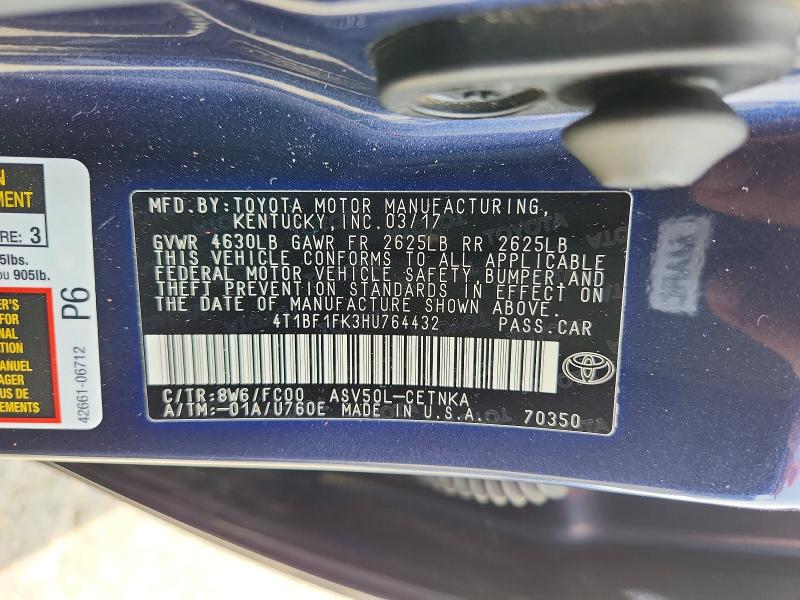 Продаж на аукціоні авто 2017 Toyota Camry, vin: 4T1BF1FK3HU764432, номер лоту: 64160096