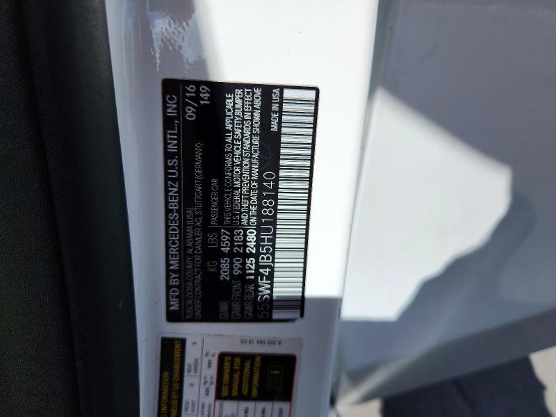 2017 Mercedes-benz C მანქანა იყიდება აუქციონზე, vin: 55SWF4JB5HU188140, აუქციონის ნომერი: 65377006