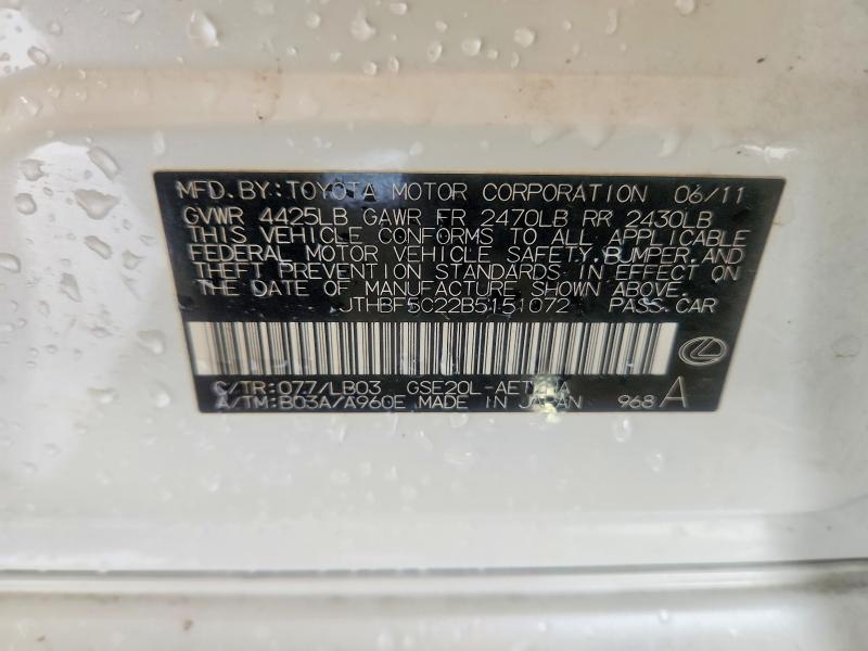 Продаж на аукціоні авто 2011 Lexus Is 250, vin: JTHBF5C22B5151072, номер лоту: 64223386
