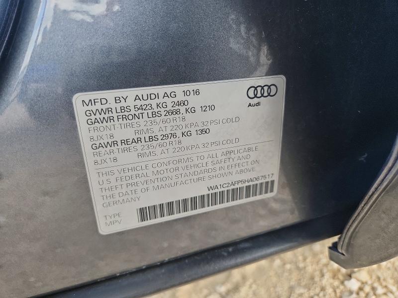 Aukcja sprzedaży 2017 Audi Q5, vin: WA1C2AFP5HA067517, numer aukcji: 64701786