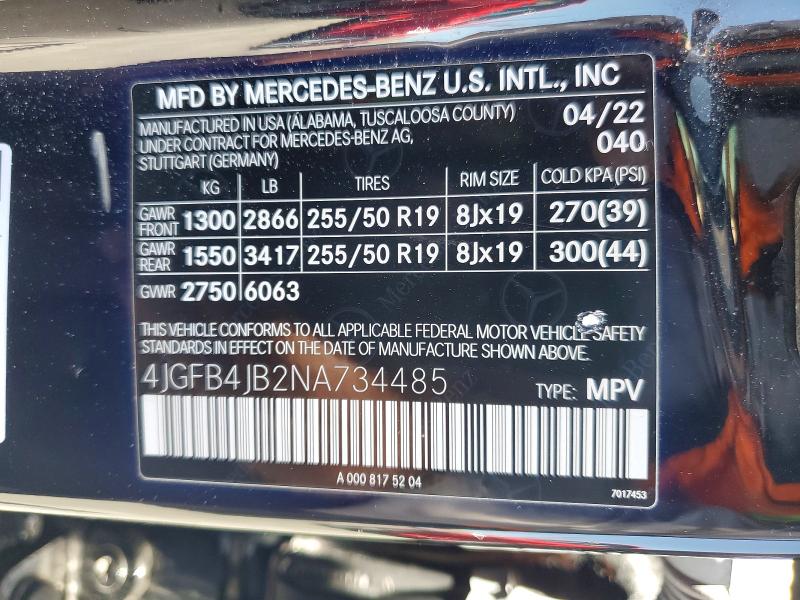 Продажа на аукционе авто 2022 Mercedes-benz Gle, vin: 4JGFB4JB2NA734485, номер лота: 65404756
