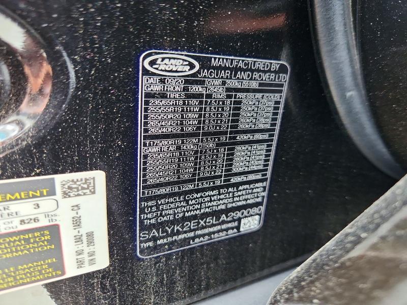 Продажа на аукционе авто 2020 Land Rover Range Rover Velar, vin: SALYK2EX5LA290080, номер лота: 65354356