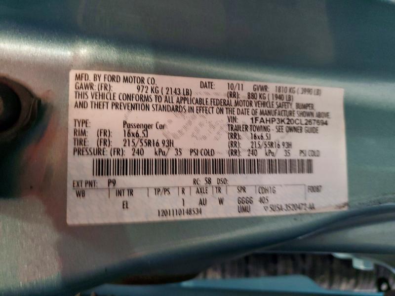 Aukcja sprzedaży 2012 Ford Focus, vin: 1FAHP3K20CL267694, numer aukcji: 63848016