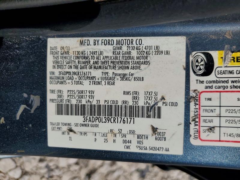 2012 Ford Fusion მანქანა იყიდება აუქციონზე, vin: 3FADP0L39CR176171, აუქციონის ნომერი: 62836606