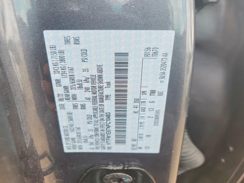 Auction sale of the 2022 Ford F150, vin: 1FTFW1E87NFC10483, lot number: 65284396