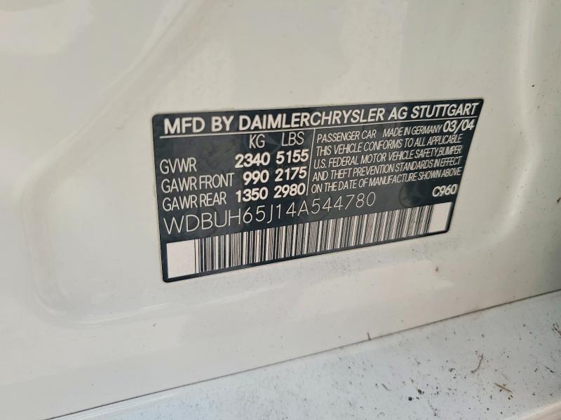 Aukcja sprzedaży 2004 Mercedes-benz E, vin: WDBUH65J14A544780, numer aukcji: 65191896