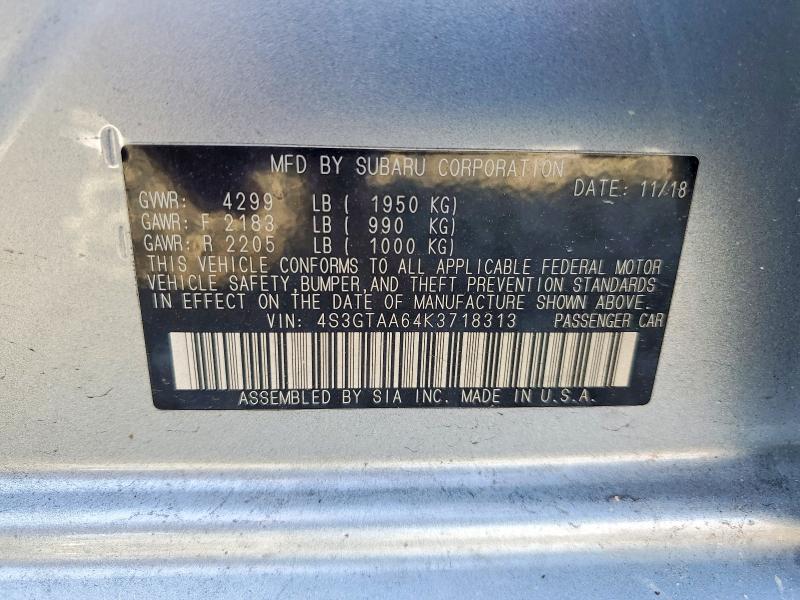 2019 Subaru Impreza მანქანა იყიდება აუქციონზე, vin: 4S3GTAA64K3718313, აუქციონის ნომერი: 64105556