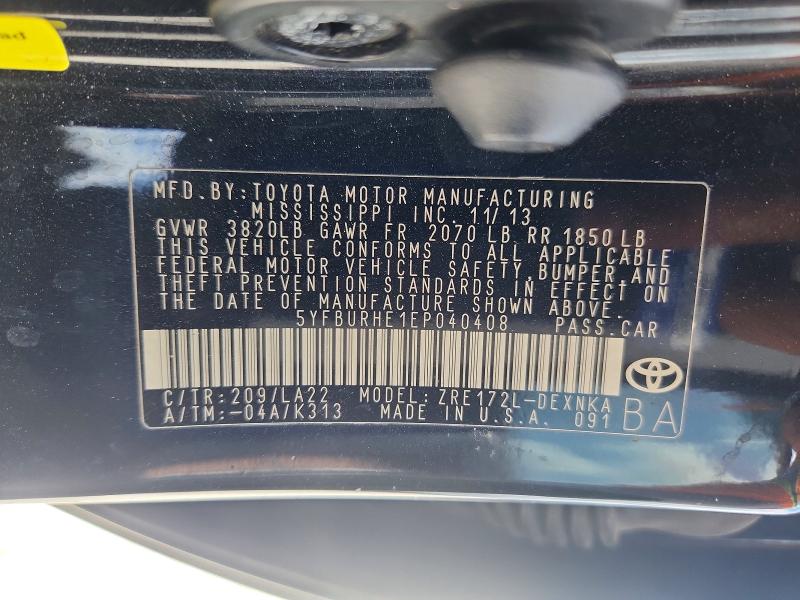 Продаж на аукціоні авто 2014 Toyota Corolla, vin: 5YFBURHE1EP040408, номер лоту: 64577836