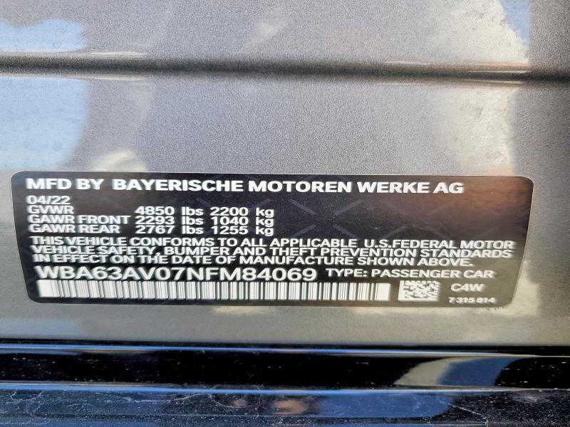 Aukcja sprzedaży 2022 Bmw 430i, vin: WBA63AV07NFM84069, numer aukcji: 67370866
