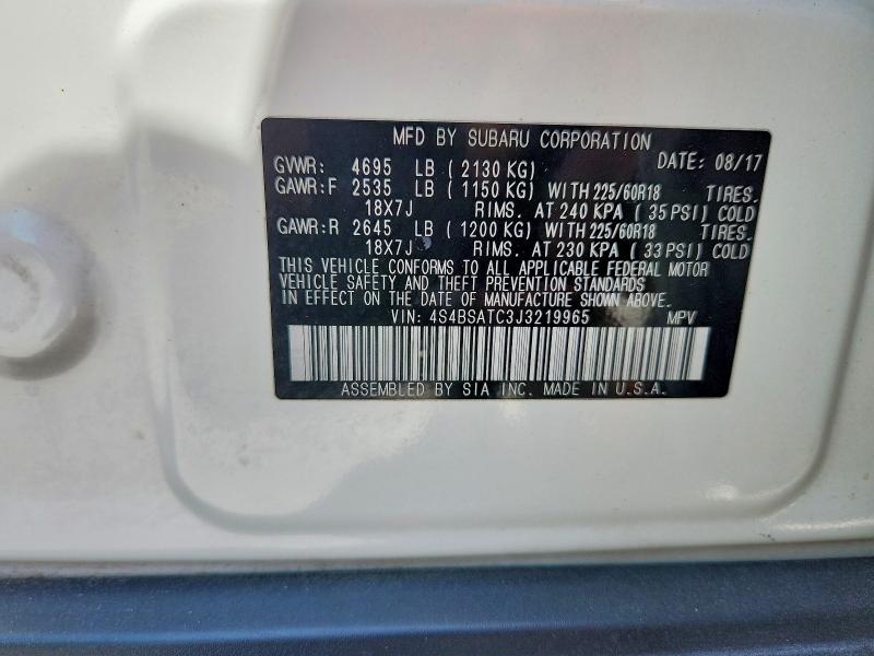 65183836 :رقم المزاد ، 4S4BSATC3J3219965 vin ، 2018 Subaru Outback مزاد بيع