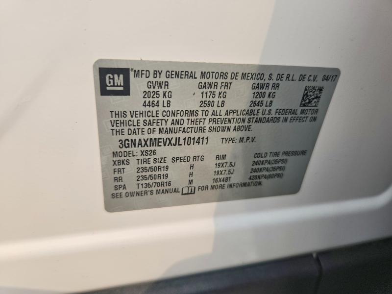 Aukcja sprzedaży 2018 Chevrolet Equinox, vin: 3GNAXMEVXJL101411, numer aukcji: 64022736