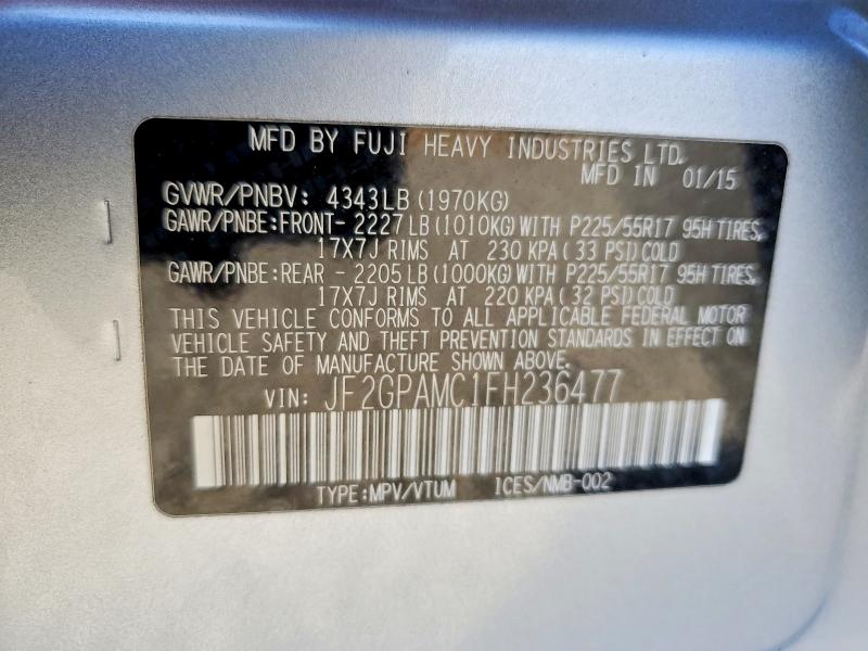 Продаж на аукціоні авто 2015 Subaru Xv Crosstrek, vin: JF2GPAMC1FH236477, номер лоту: 65010056