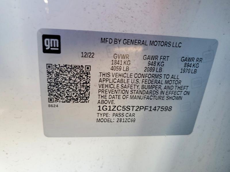 Продаж на аукціоні авто 2023 Chevrolet Malibu, vin: 1G1ZC5ST2PF147598, номер лоту: 65544616