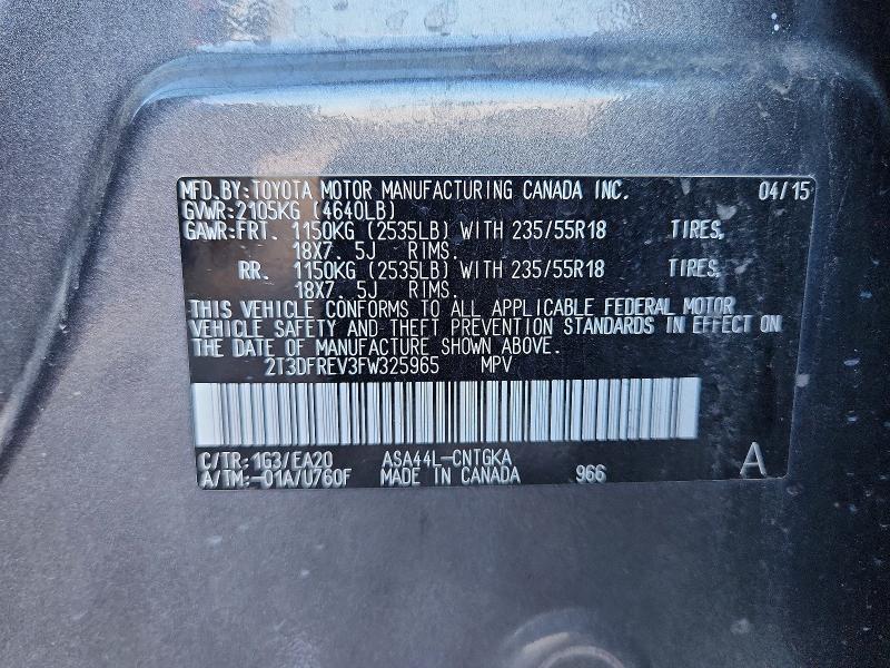 Aukcja sprzedaży 2015 Toyota Rav4, vin: 2T3DFREV3FW325965, numer aukcji: 66061096