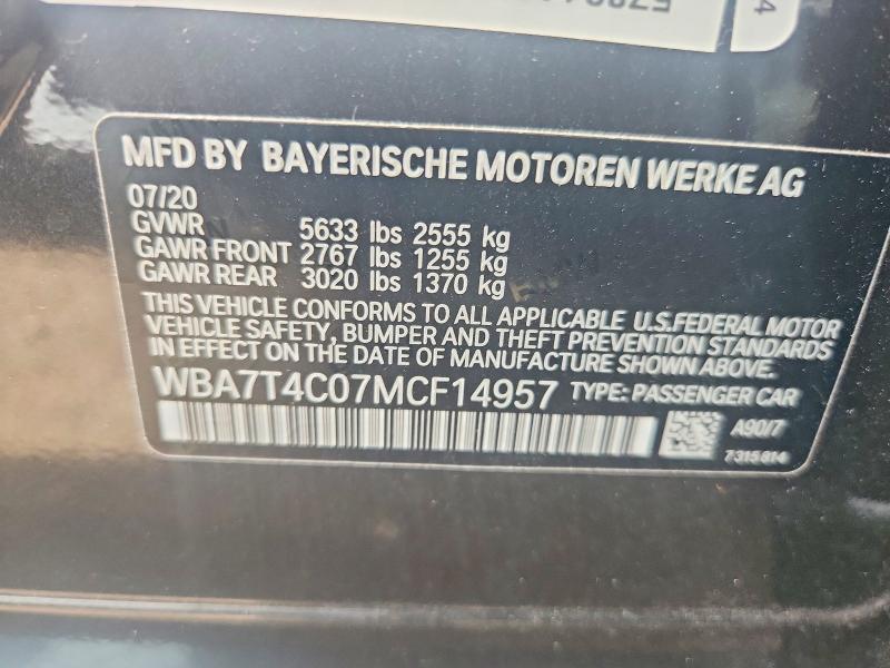 Aukcja sprzedaży 2021 Bmw 740, vin: WBA7T4C07MCF14957, numer aukcji: 66440186