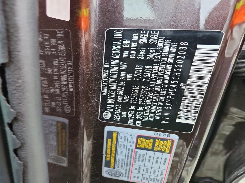 Aukcja sprzedaży 2017 Kia Sorento, vin: 5XYPHDA51HG302038, numer aukcji: 64012586