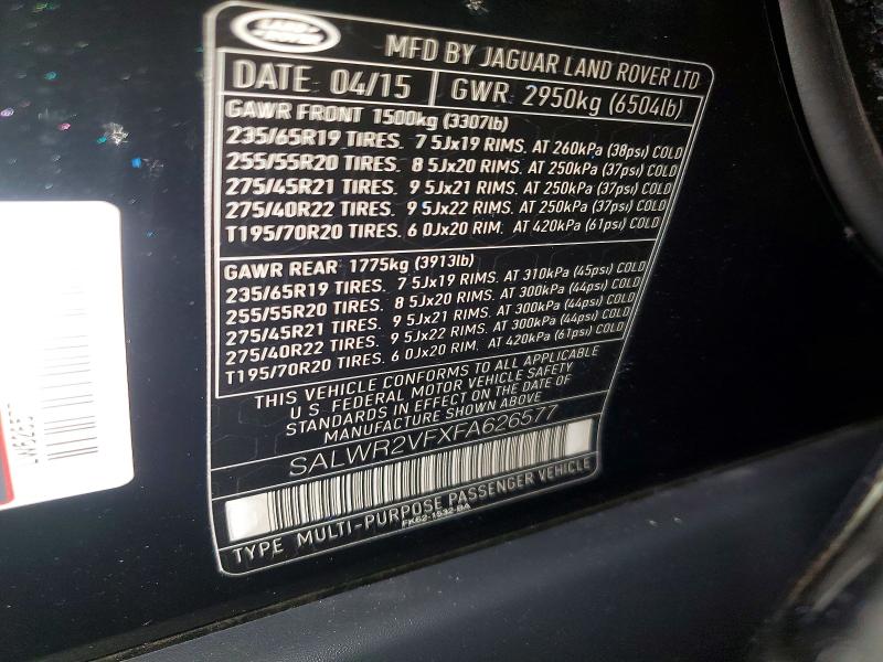 Продаж на аукціоні авто 2015 Land Rover Range Rover Sport, vin: SALWR2VFXFA626577, номер лоту: 65538686