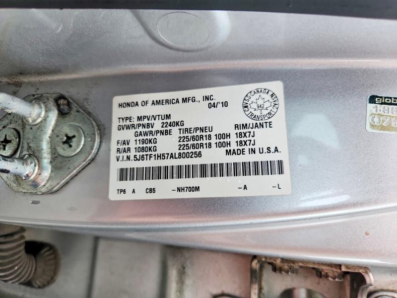 63557026 :رقم المزاد ، 5J6TF1H57AL800256 vin ، 2010 Honda Accord Crosstour مزاد بيع