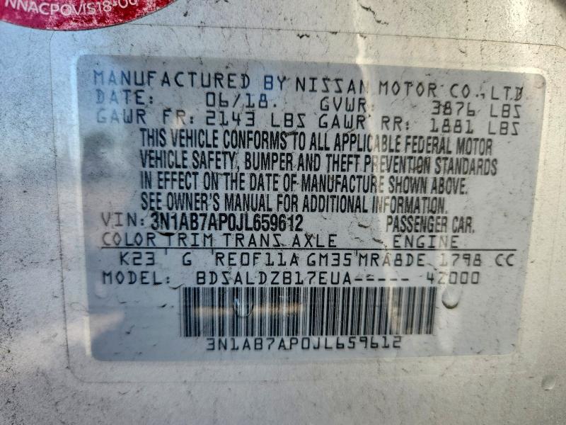 2018 Nissan Sentra მანქანა იყიდება აუქციონზე, vin: 3N1AB7AP0JL659612, აუქციონის ნომერი: 66023946