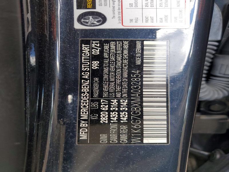 66273866 :رقم المزاد ، W1K6G7GBXMA032854 vin ، 2021 Mercedes-benz S مزاد بيع