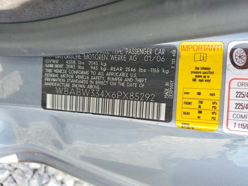 Auction sale of the 2006 Bmw 325, vin: WBABW334X6PX85292, lot number: 65553046