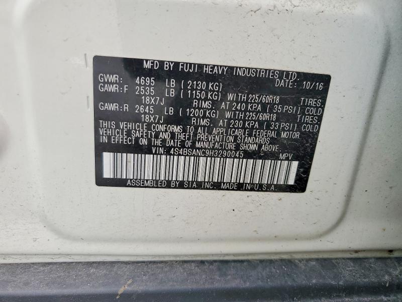 Aukcja sprzedaży 2017 Subaru Outback, vin: 4S4BSANC9H3290045, numer aukcji: 64637796