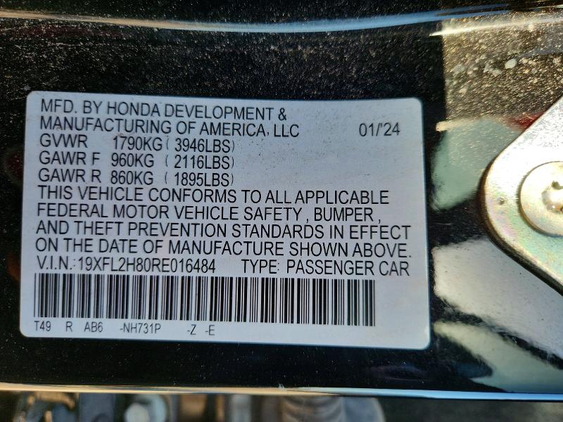 Aukcja sprzedaży 2024 Honda Civic, vin: 19XFL2H80RE016484, numer aukcji: 65330006