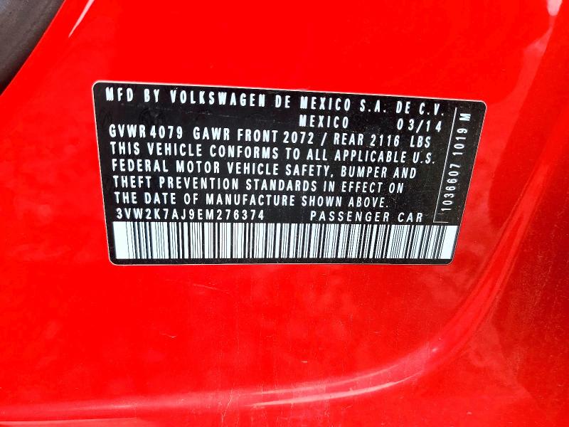 Продажа на аукционе авто 2014 Volkswagen Jetta, vin: 3VW2K7AJ9EM276374, номер лота: 66980436