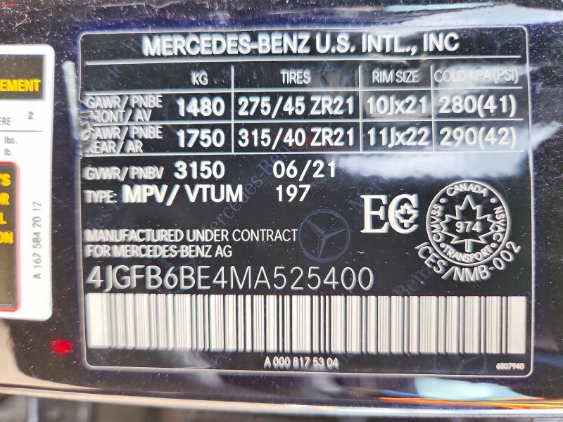 Aukcja sprzedaży 2021 Mercedes-benz Gle, vin: 4JGFB6BE4MA525400, numer aukcji: 61587496