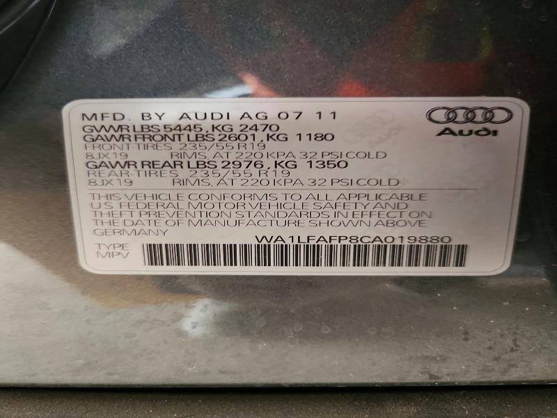 Продажа на аукционе авто 2012 Audi Q5, vin: WA1LFAFP8CA019880, номер лота: 64636036