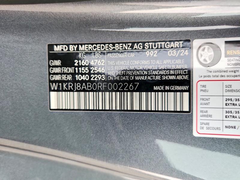 Aukcja sprzedaży 2024 Mercedes-benz Amg Gt, vin: W1KRJ8AB0RF002267, numer aukcji: 66997556