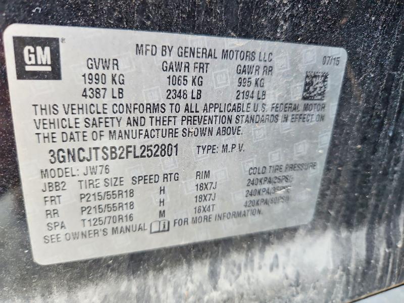 65886966 :رقم المزاد ، 3GNCJTSB2FL252801 vin ، 2015 Chevrolet Trax مزاد بيع
