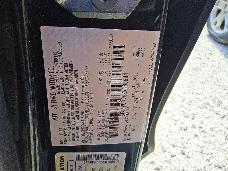 2019 Ford Fusion მანქანა იყიდება აუქციონზე, vin: 3FA6P0D96KR186604, აუქციონის ნომერი: 62751926