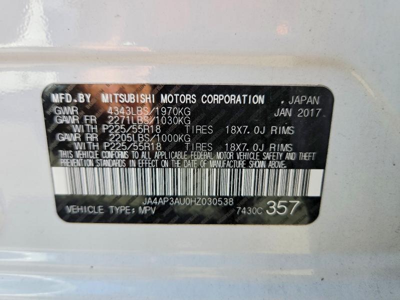 2017 Mitsubishi Outlander Sport მანქანა იყიდება აუქციონზე, vin: JA4AP3AU0HZ030538, აუქციონის ნომერი: 65935646