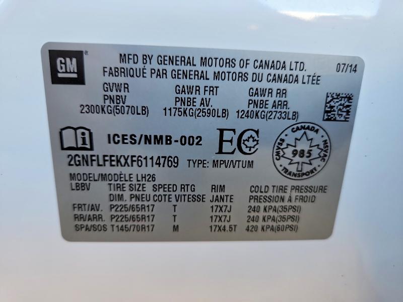 Aukcja sprzedaży 2015 Chevrolet Equinox, vin: 2GNFLFEKXF6114769, numer aukcji: 64994986