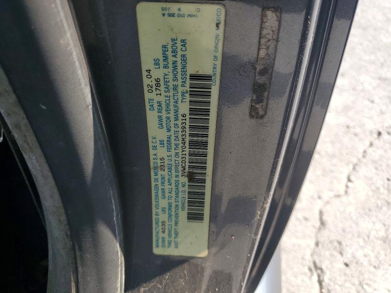 2004 Volkswagen New Beetle მანქანა იყიდება აუქციონზე, vin: 3VWCD31Y04M339316, აუქციონის ნომერი: 63055986