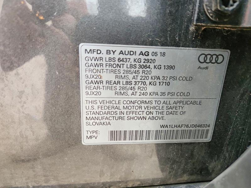 Aukcja sprzedaży 2018 Audi Q7, vin: WA1LHAF76JD046324, numer aukcji: 64389956