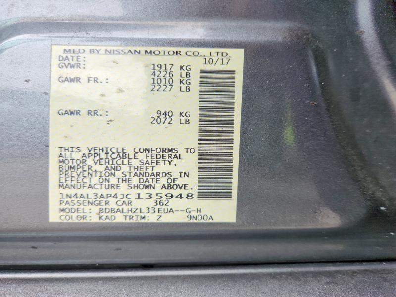 65736206 :رقم المزاد ، 1N4AL3AP4JC135948 vin ، 2018 Nissan Altima مزاد بيع