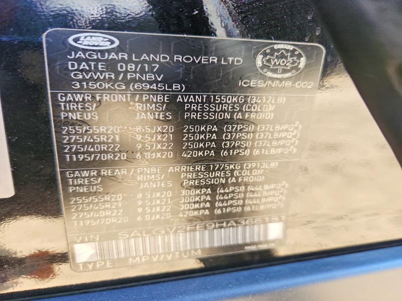 Auction sale of the 2017 Land Rover Range Rover, vin: SALGV2FE9HA366181, lot number: 66618446