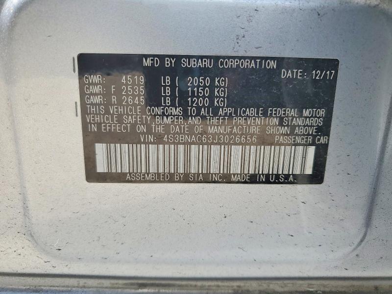 Продажа на аукционе авто 2018 Subaru Legacy, vin: 4S3BNAC63J3026656, номер лота: 66907786