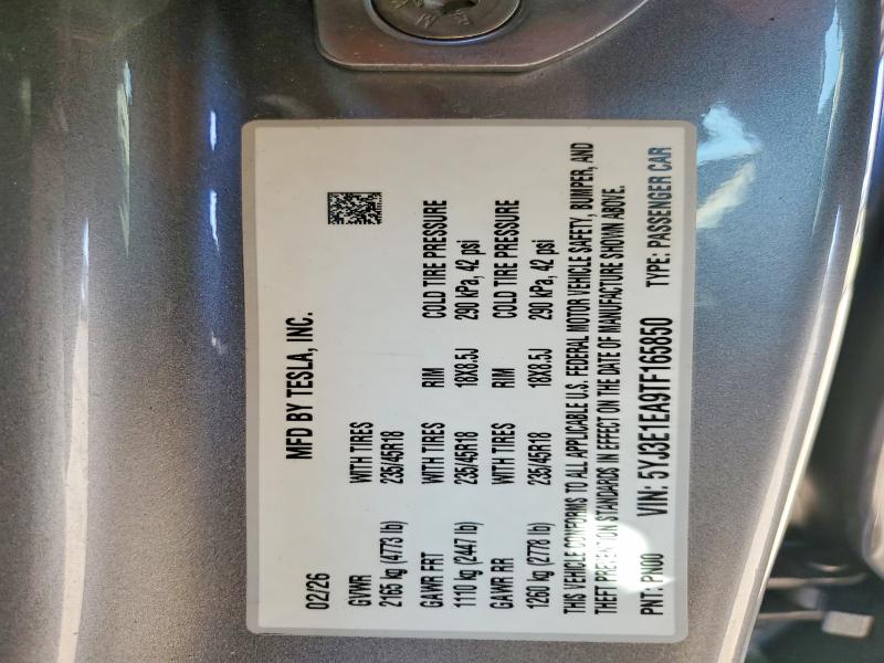 Aukcja sprzedaży 2026 Tesla Model 3, vin: 5YJ3E1EA9TF165850, numer aukcji: 64721016