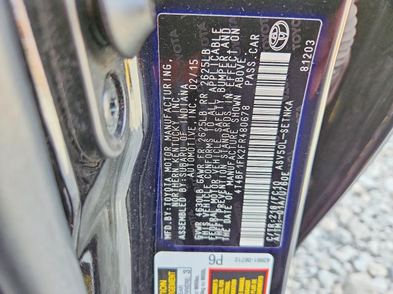 2015 Toyota Camry მანქანა იყიდება აუქციონზე, vin: 4T4BF1FK2FR480678, აუქციონის ნომერი: 65524556