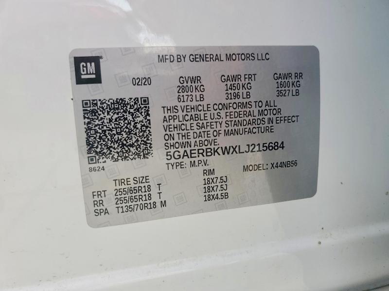 Aukcja sprzedaży 2020 Buick Enclave, vin: 5GAERBKWXLJ215684, numer aukcji: 65505396