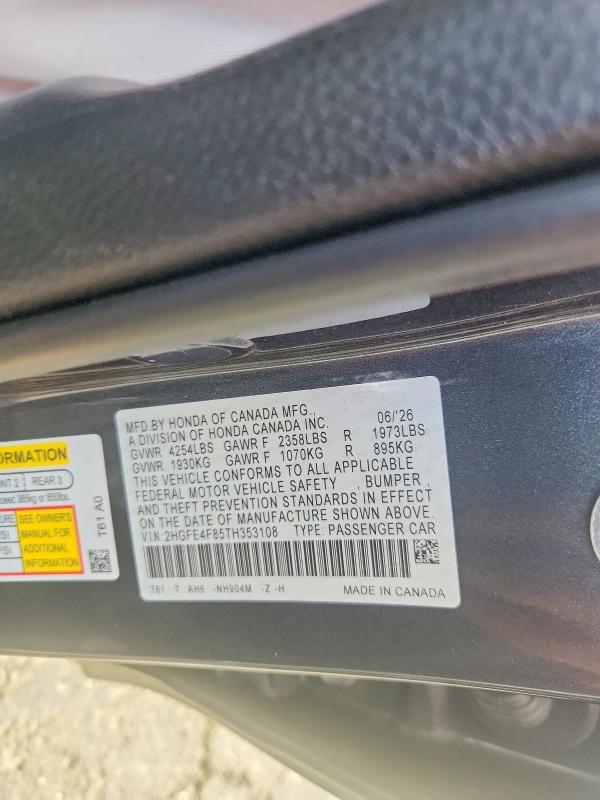 Продажа на аукционе авто 2026 Honda Civic, vin: 2HGFE4F85TH353108, номер лота: 66114106