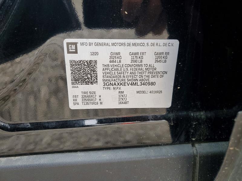 65457316 :رقم المزاد ، 3GNAXKEV4ML340980 vin ، 2021 Chevrolet Equinox مزاد بيع