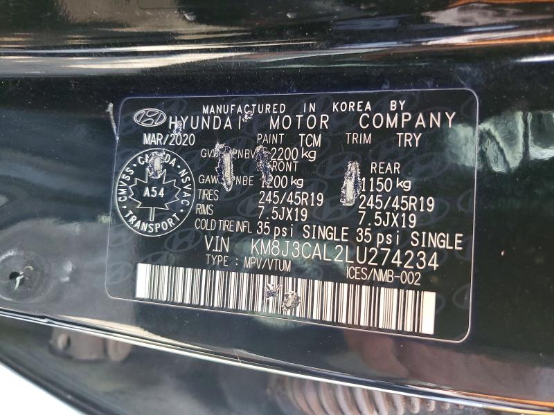 Продажа на аукционе авто 2020 Hyundai Tucson, vin: KM8J3CAL2LU274234, номер лота: 65544186