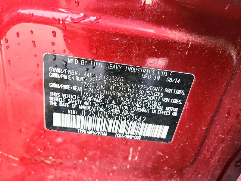 2015 Subaru Forester მანქანა იყიდება აუქციონზე, vin: JF2SJADC5FG503542, აუქციონის ნომერი: 64939256